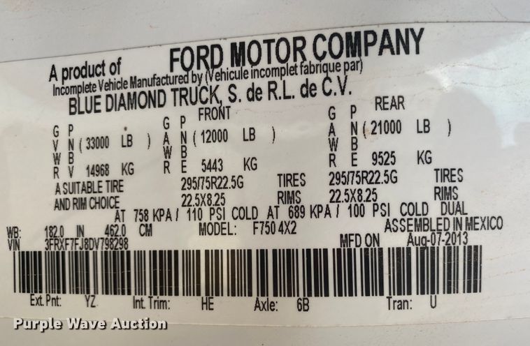 image for item DL6884 2013 Ford F750 Super Duty XL  bucket truck