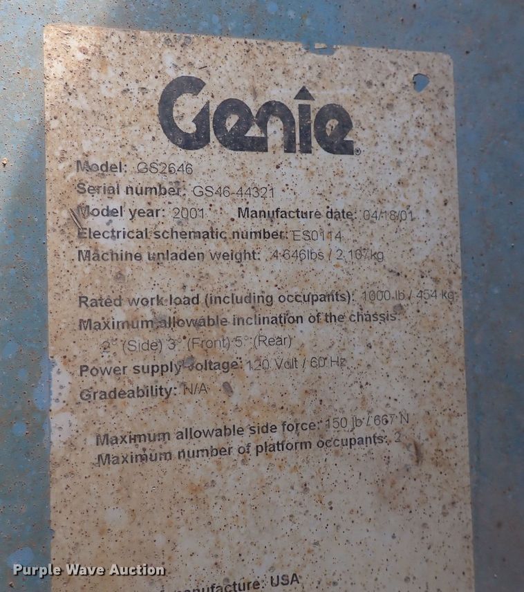 image for item DN2405 2001 Genie GS-2646  scissor lift