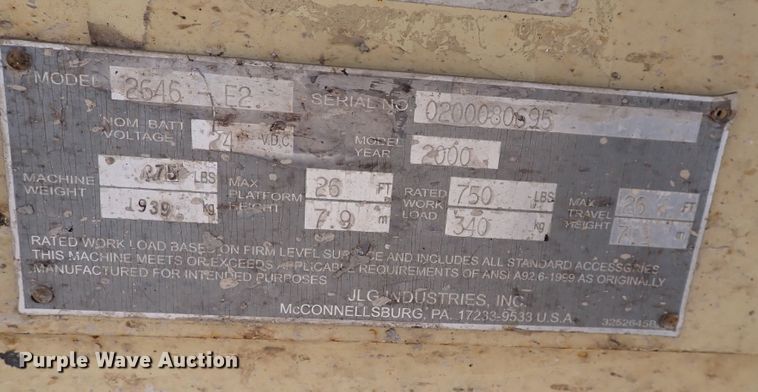 image for item DN2482 2000 JLG 2646-E2  forklift