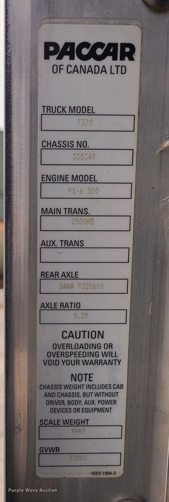 image for item GB9210 2012 Kenworth T370  truck cab and chassis