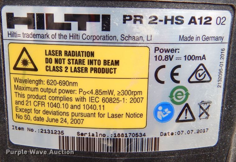 image for item IE9512 2017 Hilti PR 2-HS A12 laser level