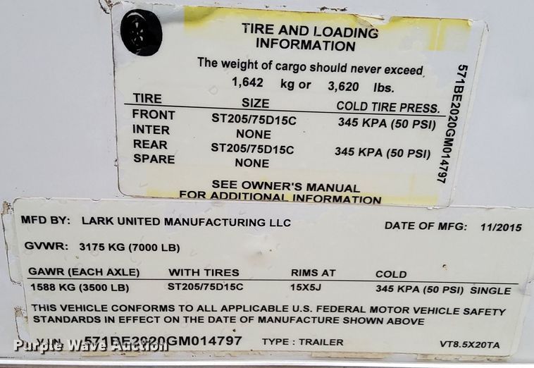 image for item IE9523 2016 Lark United  enclosed cargo trailer