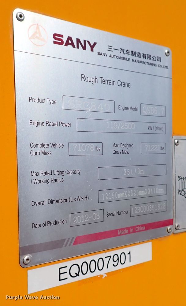 image for item IS9393 2012 Sany SRC840  crane