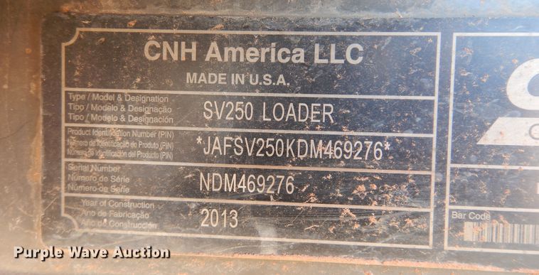 image for item JJ9691 2013 Case SV250  skid steer loader