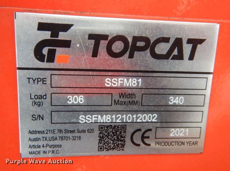 image for item JK9817 2021 TopCat SSFM81  63" W skid steer mulcher