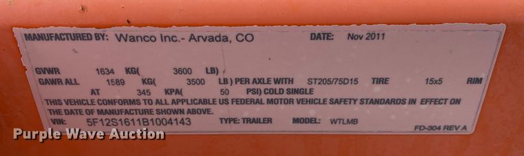 image for item JN9157 2011 Wanco WTLMB  message board trailer