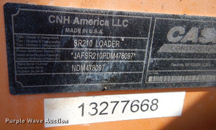 image for item JQ9187 2013 Case SR210  skid steer loader
