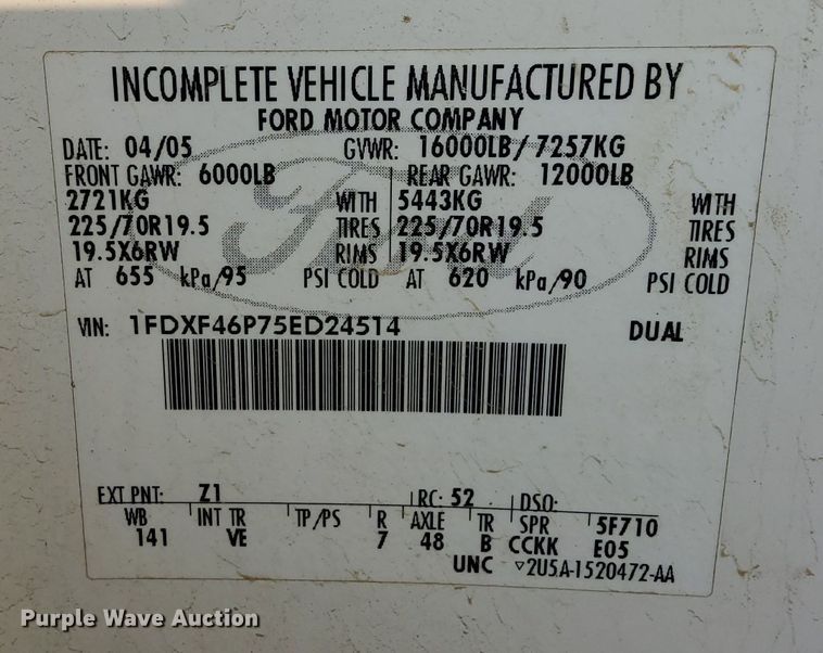 image for item KE9316 2005 Ford F450 Super Duty XL  bucket truck