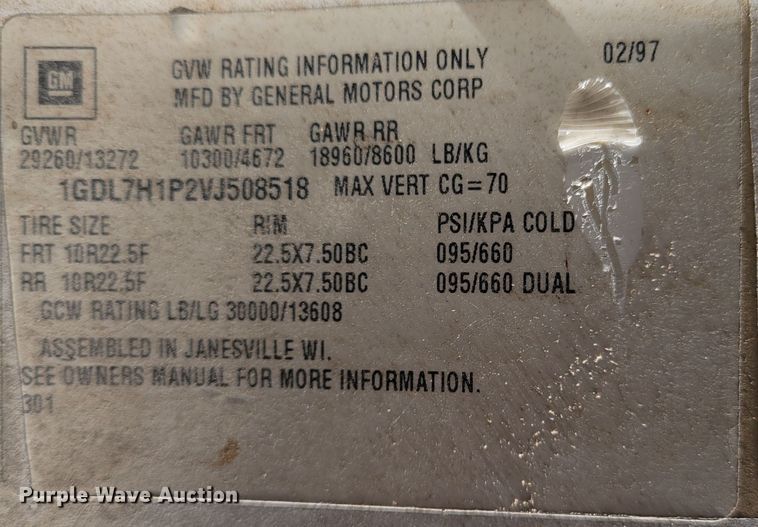 image for item KH9855 1997 GMC C7500  forestry bucket truck