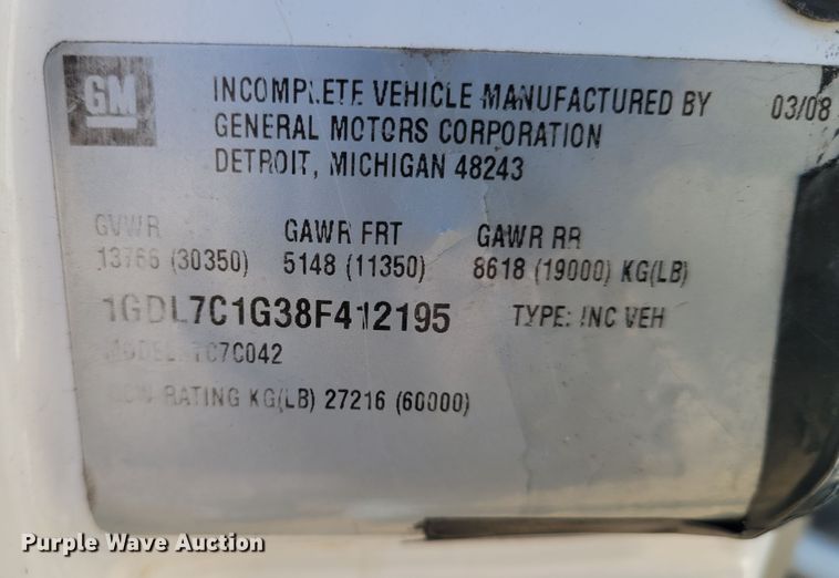 image for item KH9890 2008 GMC C7500  forestry bucket truck