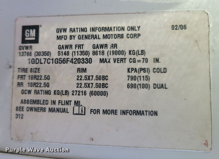 image for item KH9891 2006 GMC C7500  forestry bucket truck