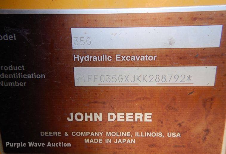 image for item KJ9515 2020 John Deere 35G  mini excavator