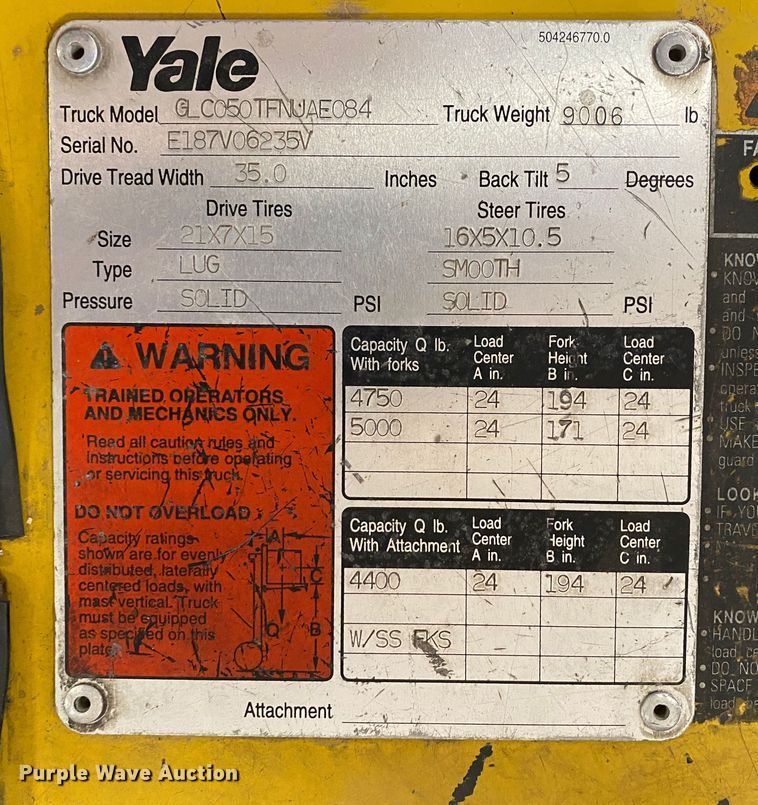 image for item DL1490 Yale  GLC050TFNUAE084 forklift