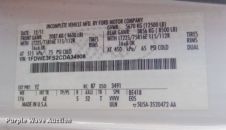 image for item DH7332 2012 Ford E350 Super Duty  box truck