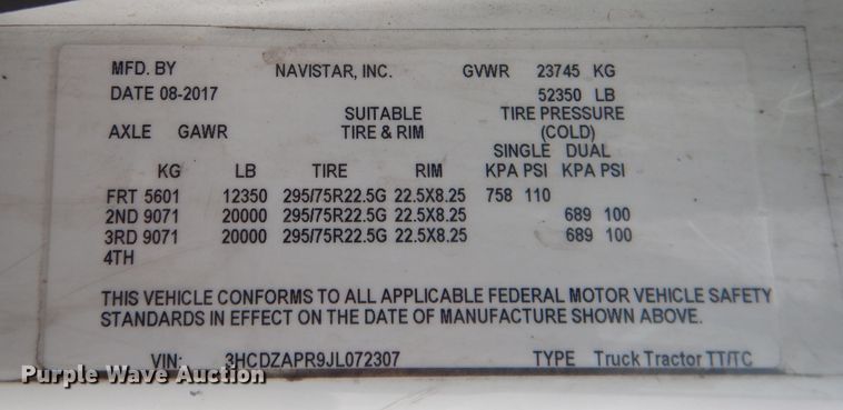 image for item DJ1251 2018 International LT62F  semi truck