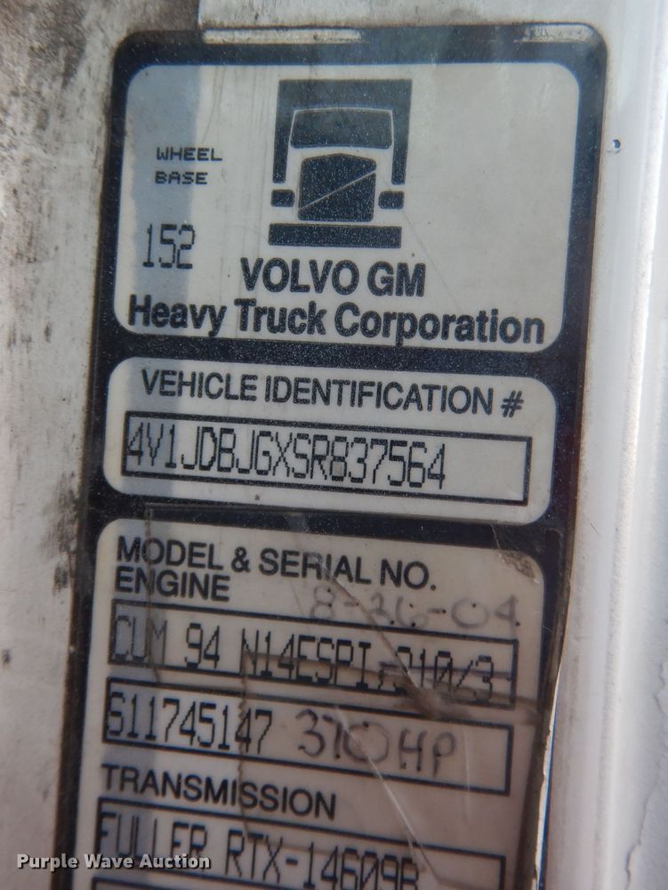 image for item DJ1255 1995 WhiteGMC WG  semi truck