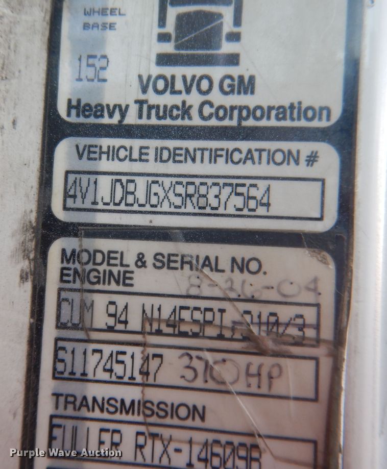 image for item DJ1255 1995 WhiteGMC WG  semi truck