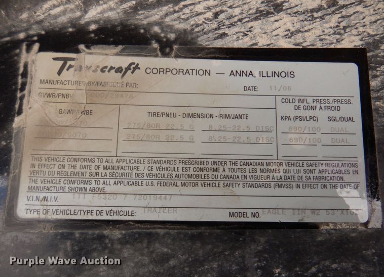 image for item DK8740 2007 Transcraft Eagle II  flatbed trailer