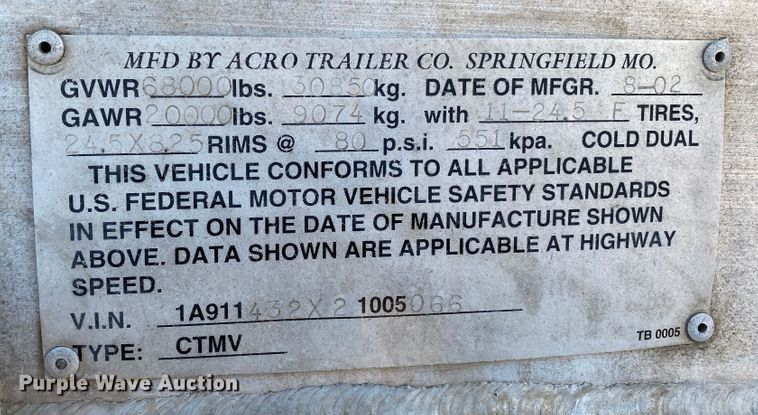 image for item DL1448 2002 Acro  vacuum trailer