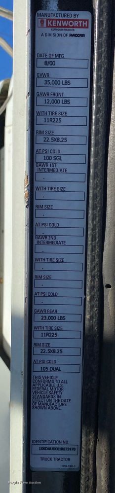 image for item HF9263 2001 Kenworth T800  semi truck