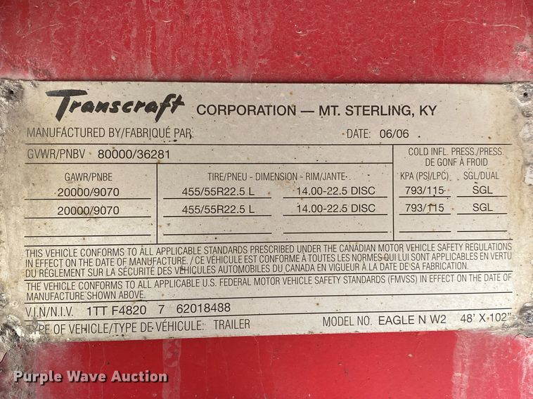 image for item IG9698 2006 Transcraft Eagle NW2  flatbed trailer