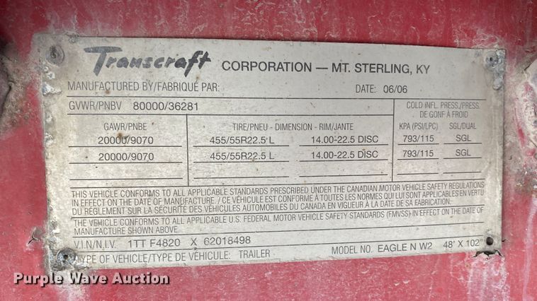 image for item IG9701 2006 Transcraft Eagle NW2  flatbed trailer