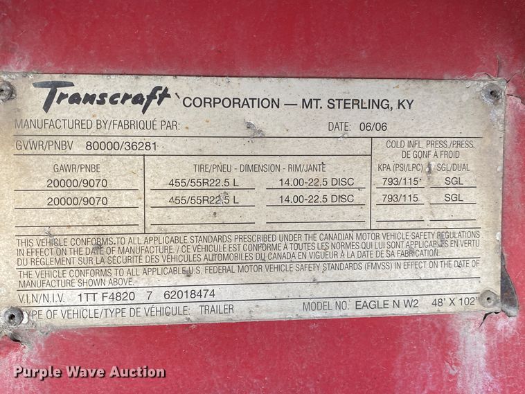 image for item IG9702 2006 Transcraft Eagle NW2  flatbed trailer