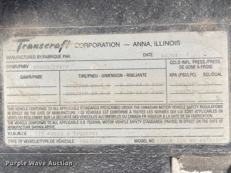 image for item IG9703 2007 Transcraft  flatbed trailer