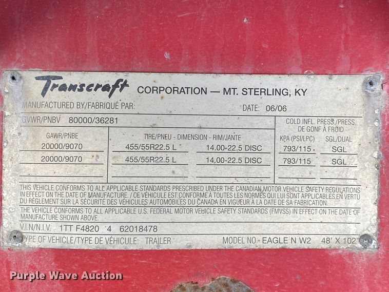 image for item IG9706 2006 Transcraft Eagle NW2  flatbed trailer