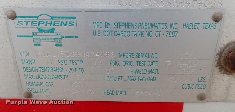 image for item IS9403 2009 Stephens  pneumatic dry bulk trailer