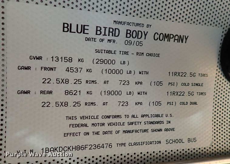 image for item DC4150 2006 Blue Bird Vision  school bus