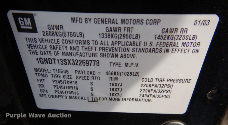 image for item DM4466 2003 Chevrolet Trail Blazer  SUV