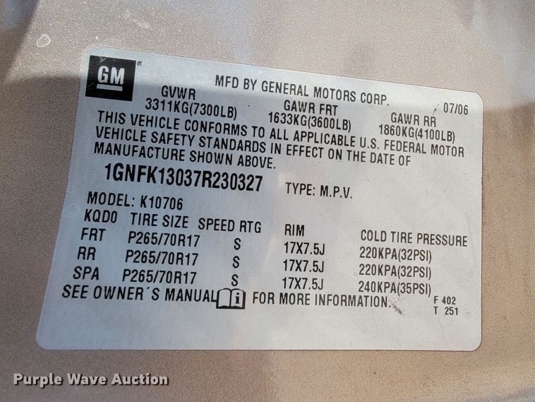 image for item DM7490 2007 Chevrolet Tahoe  SUV