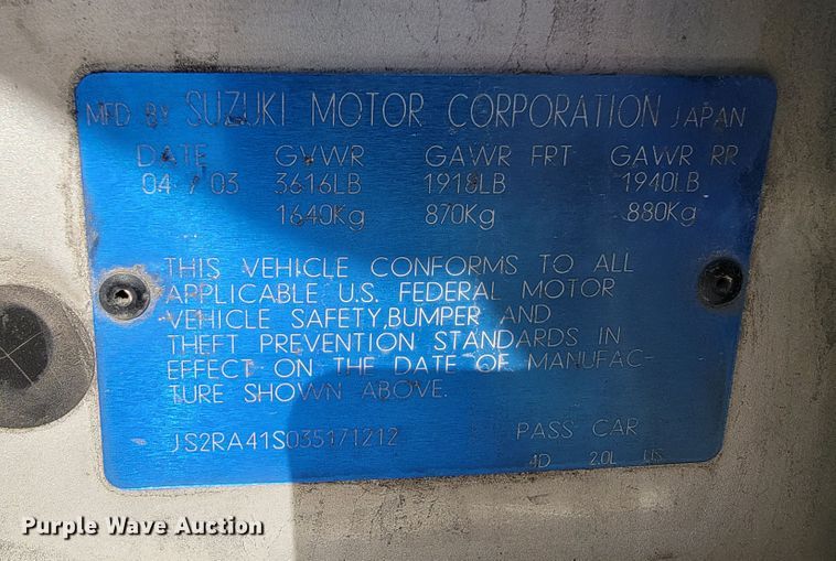 image for item DM7491 2003 Suzuki Aerio