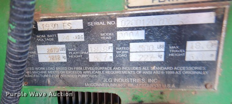 image for item DR0850 2004 JLG 1930ES  scissor lift