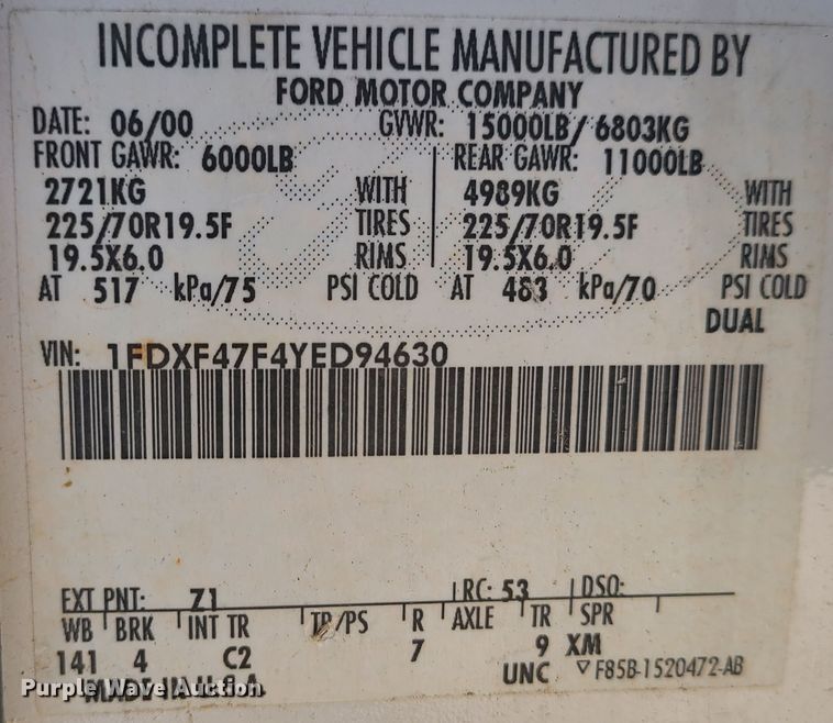 image for item GB9183 2000 Ford F450 Super Duty XL  dump truck