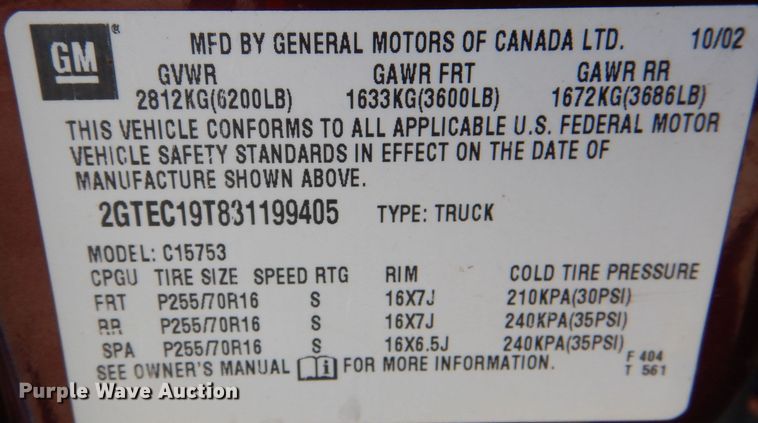 image for item HN9788 2003 GMC Sierra 1500  Ext. Cab pickup truck