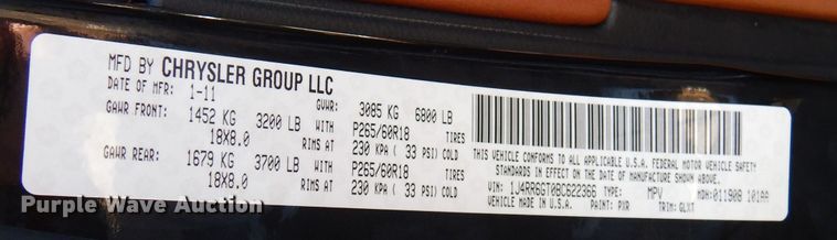 image for item HN9789 2011 Jeep Grand Cherokee  SUV