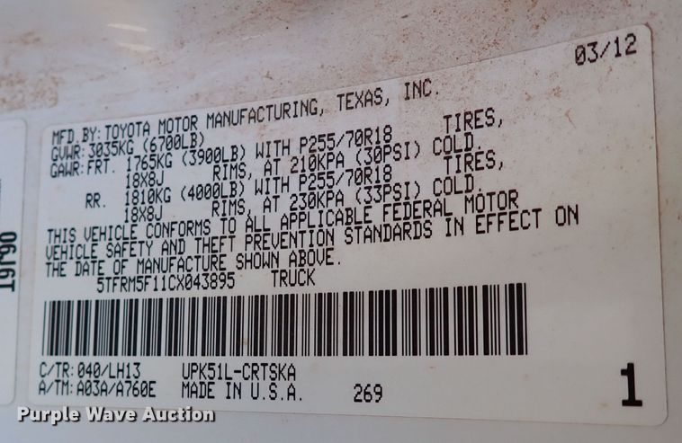 image for item IS9292 2012 Toyota Tundra  Double Cab pickup truck