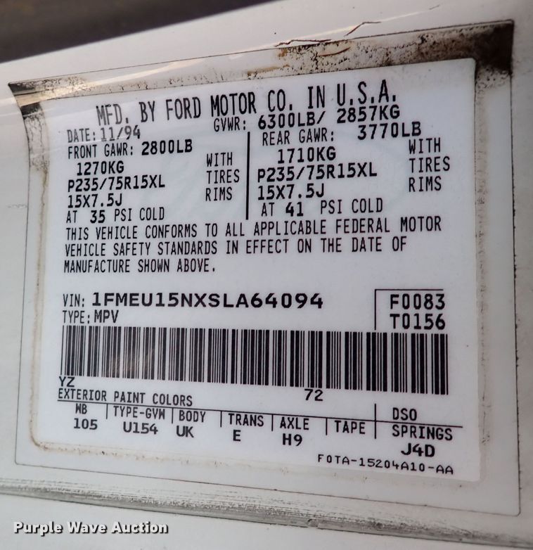 image for item IS9436 1995 Ford Bronco  SUV