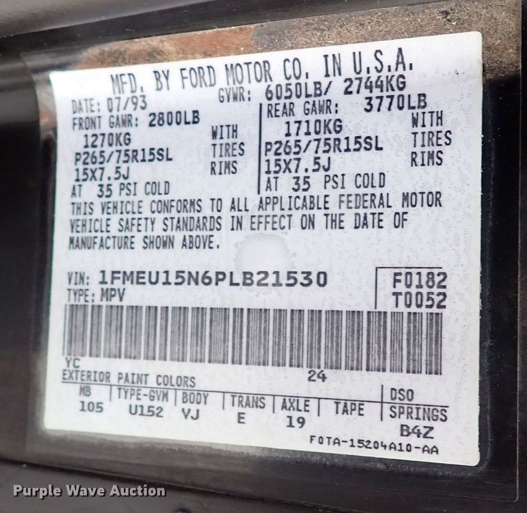 image for item IS9437 1993 Ford Bronco  SUV