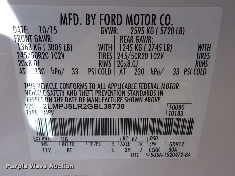 image for item IS9464 2016 Lincoln MKX  SUV