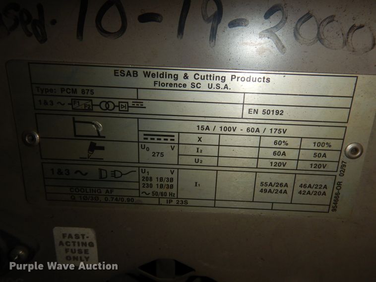 image for item JE9627 ESAB PCM-875 plasma cutter