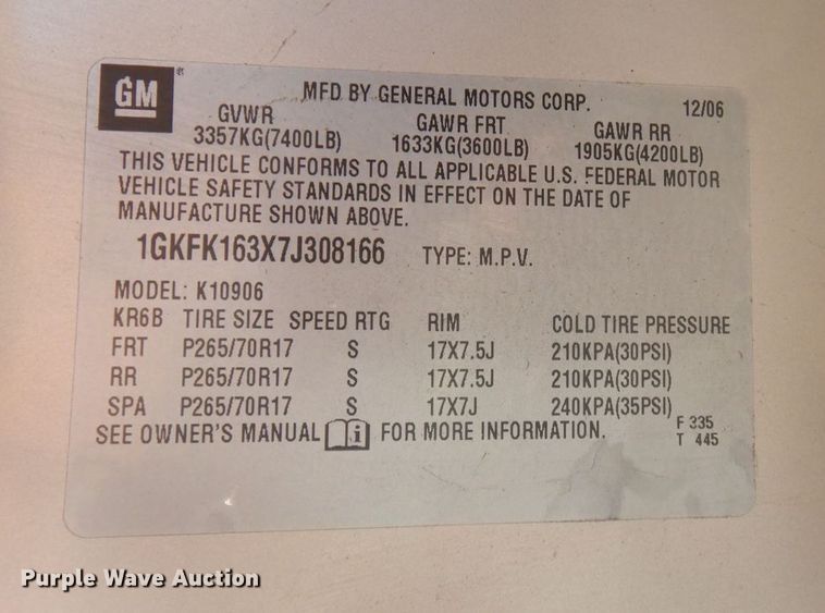 image for item JJ9362 2007 GMC Yukon  SUV