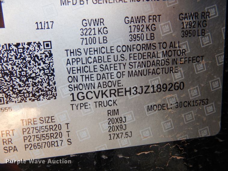 image for item JJ9687 2018 Chevrolet Silverado 1500  Double Cab pickup truck