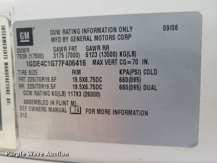 image for item KH9773 2007 GMC C4500  box truck