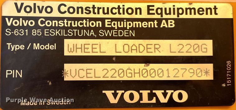 image for item DL6910 2013 Volvo L220G  wheel loader