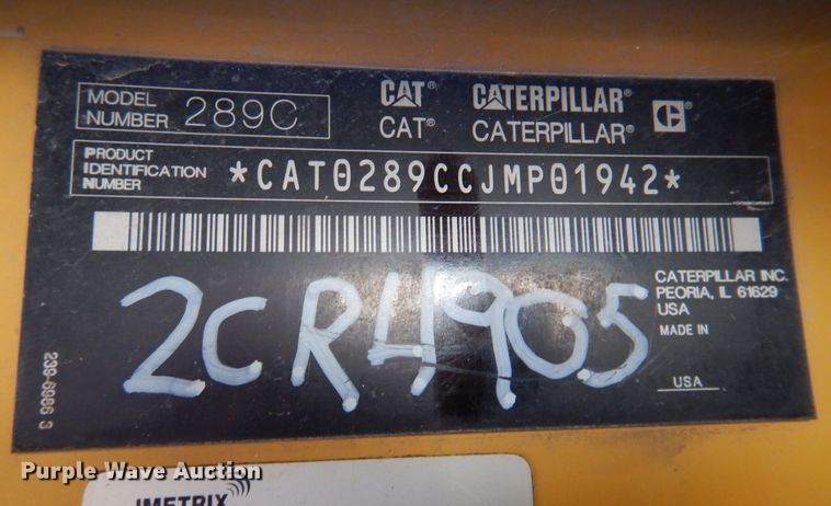 image for item DN2719 2011 Caterpillar 289C  tracked skid steer loader