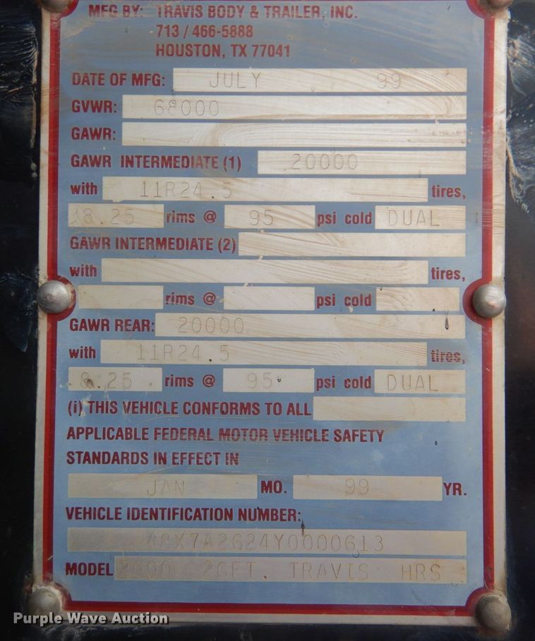 image for item DN2727 2000 Travis 2000  end dump trailer