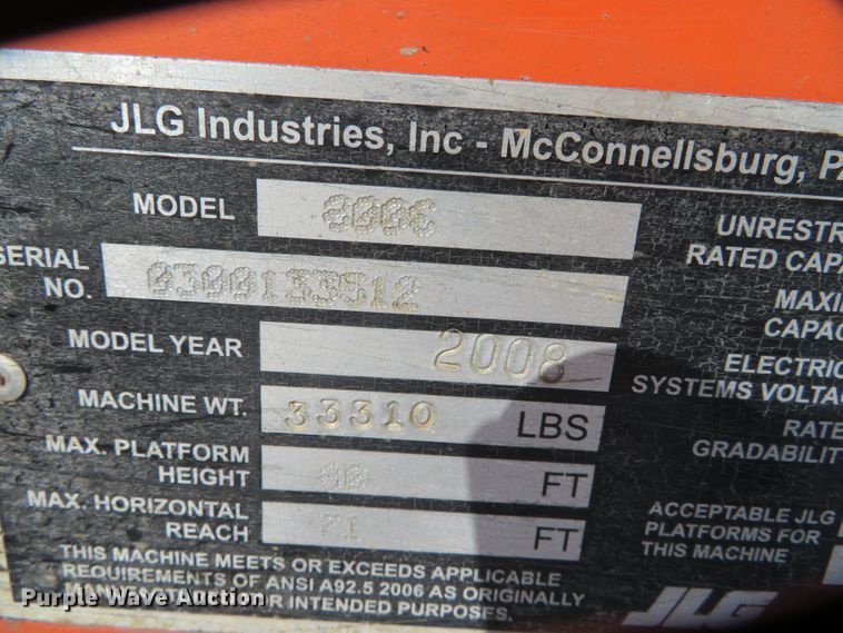 image for item DN7887 2008 JLG 800S  boom lift